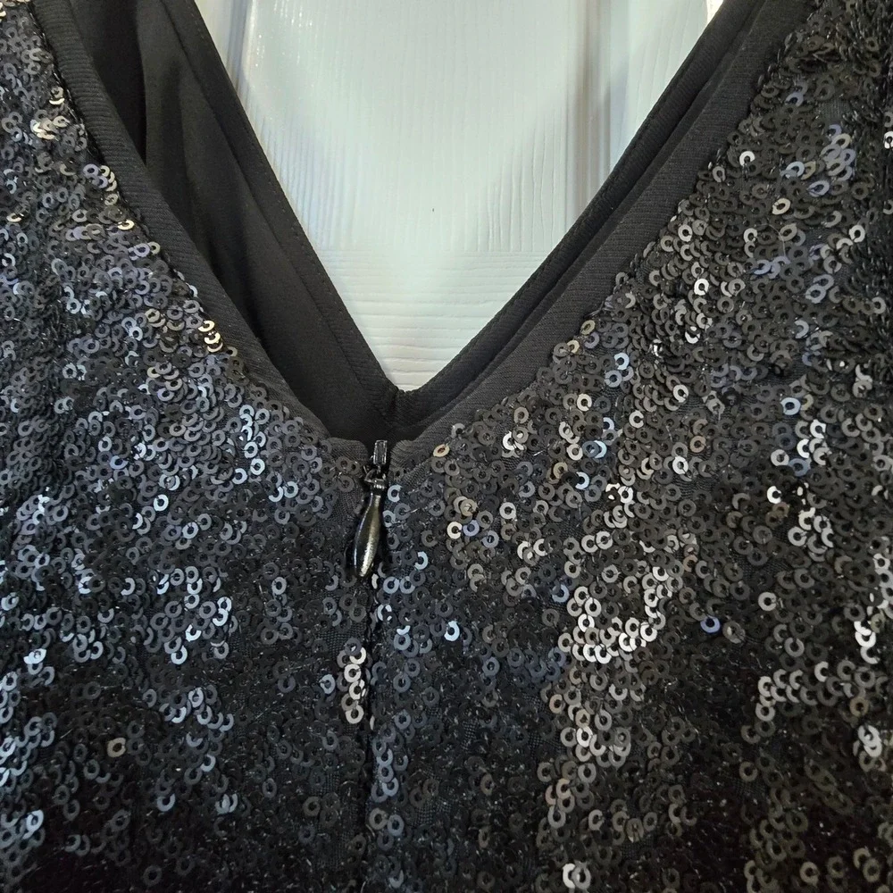 Dress The Population Black Sequin V-Neck Maxi Gown Dress S Made in USA - Picture 5 of 11